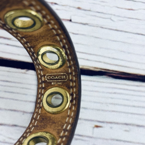 Coach  Leather Cuff Bracelet With Gold Grommets Made in Spain - Picture 4 of 12